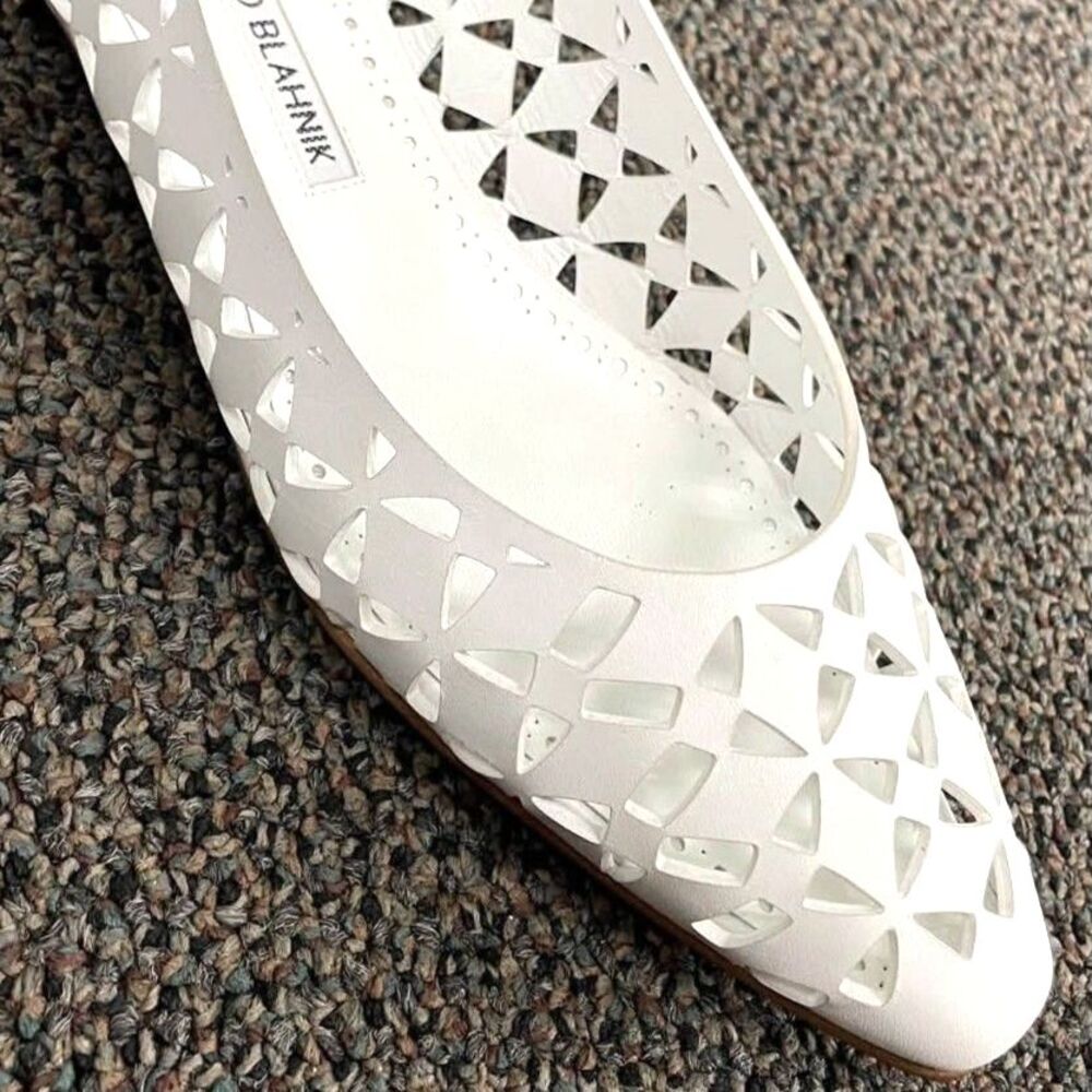 ~ Manolo Blahnik 37 Gelista Leather Ballet Flats Perforated Authentic 6.5-7 - Picture 2 of 15